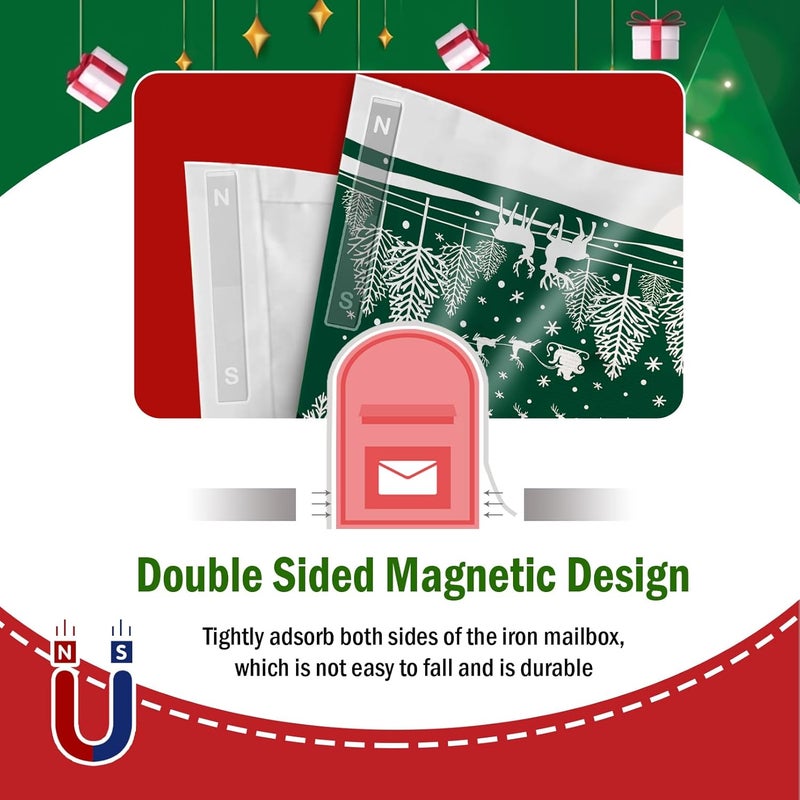 FBCOO Green Christmas Mailbox Cover Magnetic Standard Size 20.5" x 18", Xmas Tree Reindeer Santa Claus Decorative Post Letter Box Wrap Decor, Winter Holiday Snowflake Garden Yard Outdoor Decoration - Image 4